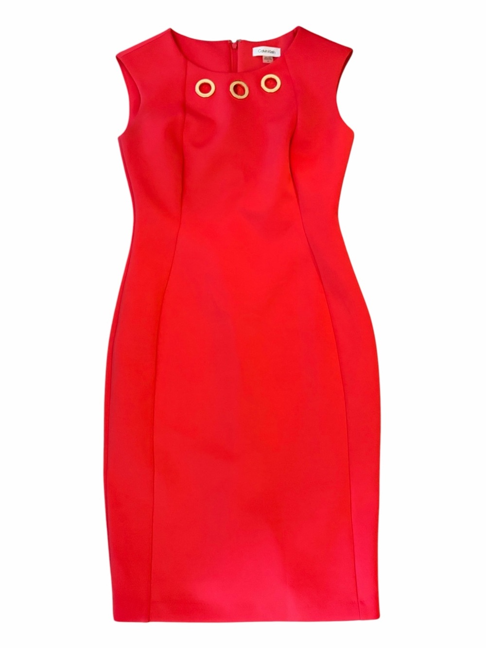 Calvin Klein Hot Pink Business Career Office Gold Ring Accents Pencil Dress 4